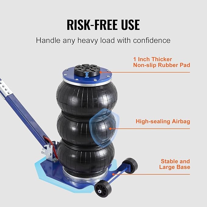VEVOR Air Jack, 3 Ton/6600 lbs Triple Bag Air Jack, Airbag Jack with Six Steel Pipes, Lift up to 17.7", 3-5 s Fast Lifting Pneumatic Jack, with Adjustable Long Handles for Cars