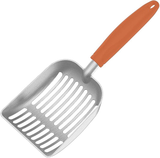 Cat Litter Scoop, Kitty Metal Scooper, Aluminum Alloy Sifter, Kitten Pooper Lifter, Deep Shovel, Long Handle, Poop Sifting, Durable, Heavy Duty, for Litter Box