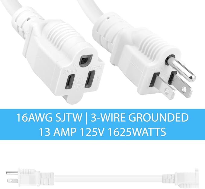 K KASONIC - 8 Inch Short Power Extension Cord Outlet Saver, ETL Listed, SJTW 16AWG/13A 3 Prong Indoor/Outdoor Use, 4 Pack, White