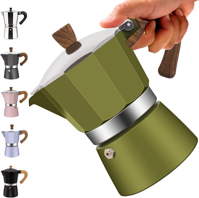 9 Cup Aluminum Moka Pot Classic Stovetop Espresso Coffee Maker 450ml 15oz Coffeemaker Percolator Mocha Pot Greca Coffee Maker Cafe Makers for Italian and Cuban Café Brewing Green