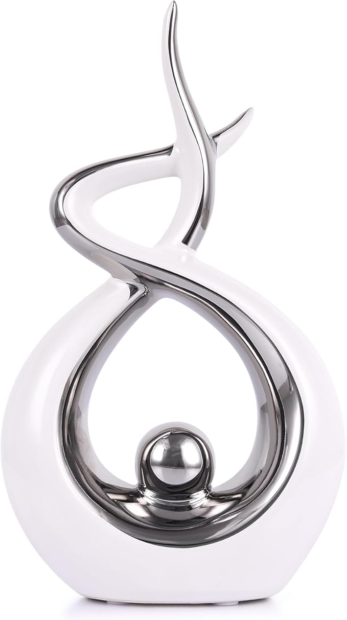 Silvery Modern Sculpture Table Decorations, Ceramic Knick Knacks Statues for Living Room Decor, Tv Stand and Desk Decor, Suitable for Coffee Tables and Shelf Decorations, Great Gift Idea