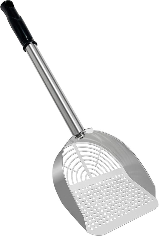 Cat Litter Scoop Deep Shovel, Detachable Long Handle Litter Scooper, Metal Cat Litter Scoop, Stainless Steel Cat Litter Scoop, Kitten Pooper Lifter, Kitty Metal Scooper with Holder Round Hole