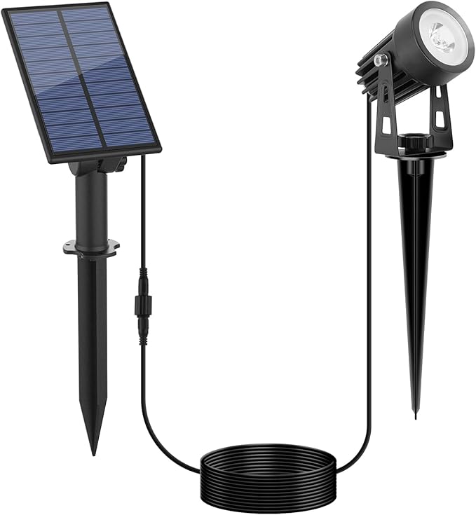 APONUO Metal Solar Spot Lights Outdoor with 9.8ft Cable Solar Powered Landscape Lighting Low Voltage IP65 Waterproof Auto On/Off for Outside Garden Yard Landscape Pathway Garage-Cool White(1-in-1)