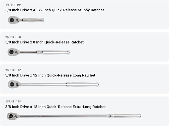 TEKTON 3/8 Inch Drive Quick-Release Ratchet, L-Handle, and Breaker Bar Set (10-Piece) | SDR99101