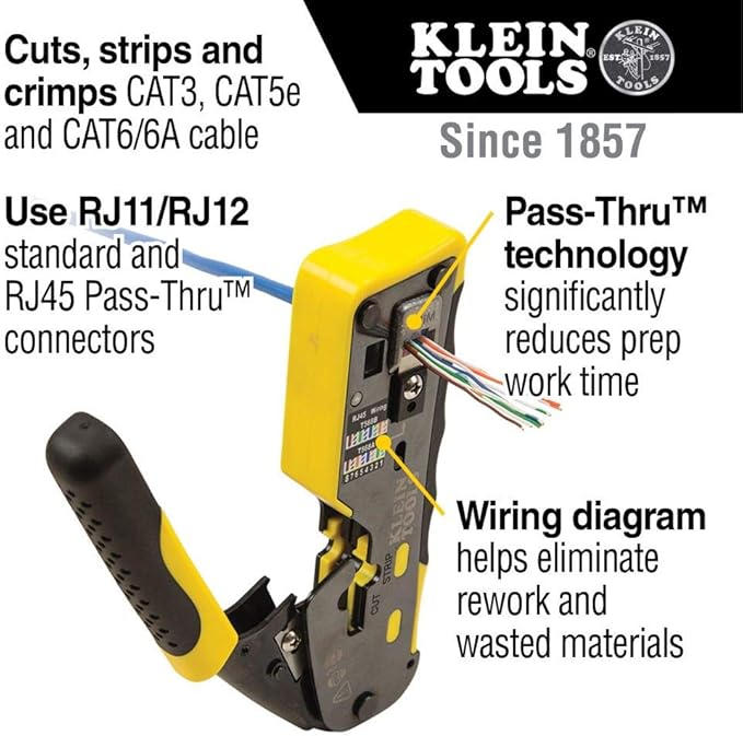 Hosa CBT500 Audio Cable Tester and Klein Tools 80024 Ratcheting Data Cable and CAT6 Plug 50-Pack Tool Kit, Pass Thru Installation Tool Kit, 2-Piece