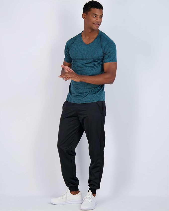 5 Pack Men's Dry Fit V Neck Gym Workout T Shirts Athletic Moisture Wicking | Cooling, Quick Dry, Breathable, Short Sleeve, Exercise, Cycling, Sports, Outdoor, Fitness, Golf, Crossfit, Hiking, Tennis