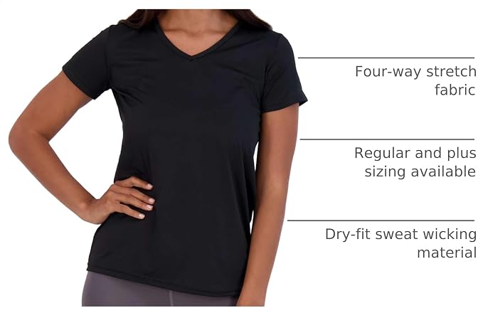 5 Pack Women's Dry Fit V Neck Workout Tops T Shirts Athletic Gym Yoga Tees | Available In Plus Size, Cooling Moisture-Wicking, Short Sleeve, Quick-Dry, Fitness, Stretch, Exercise, Running, Hiking