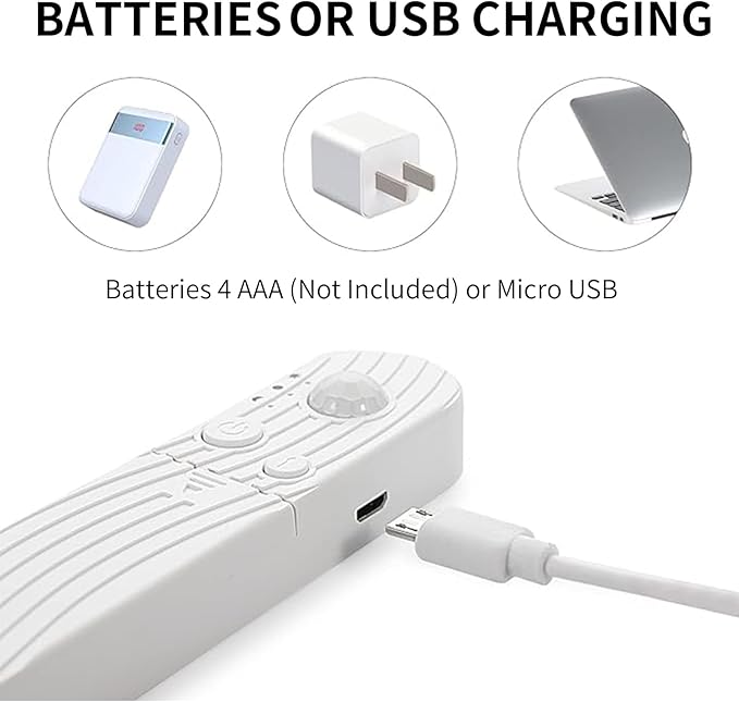5V Motion Sensor COB LED Strip Lights,Time-Delay and Brightness Adjustable,Two Power Supply Options: Batteries(Not Included) or USB,9.84FT/3M,Cool White 6500K,320LEDs/M,for Kitchen Cabinet