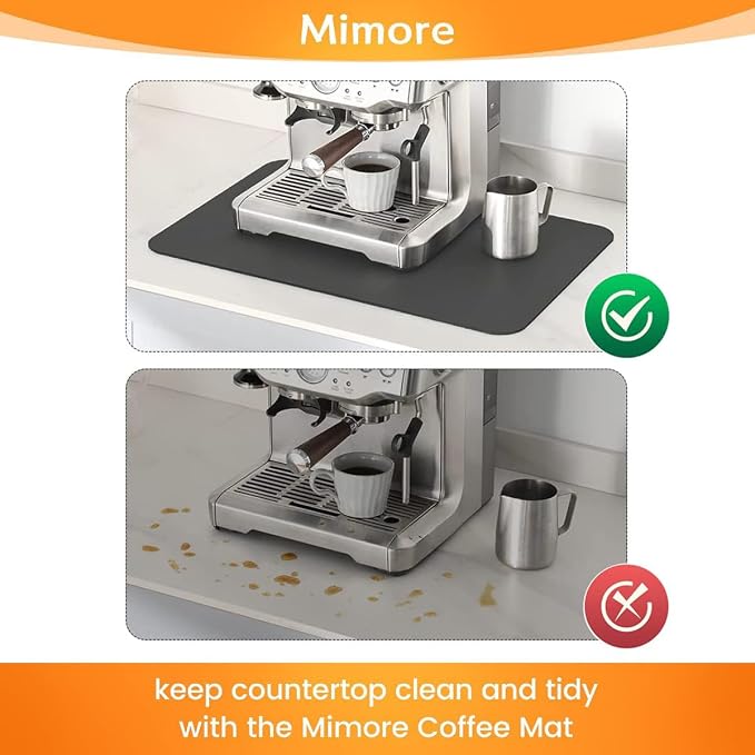 Mimore Coffee Mat - 12x19 Inch Grey Countertop Mat - Absorbent, Hides Stains, Rubber Backed - Dish Drying Mat Fits Under Coffee Maker or Espresso Machine