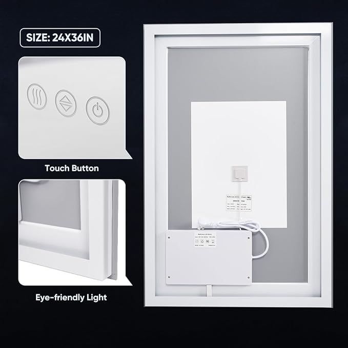 LED Bathroom Mirror, 30"x36" with Frontlit and Backlit Anti-Fog Mirror with Lights LED Vanity Mirror for Bathroom 11 Colors Temperature & Dimmable Bathroom Mirror with HD Tempered Glass