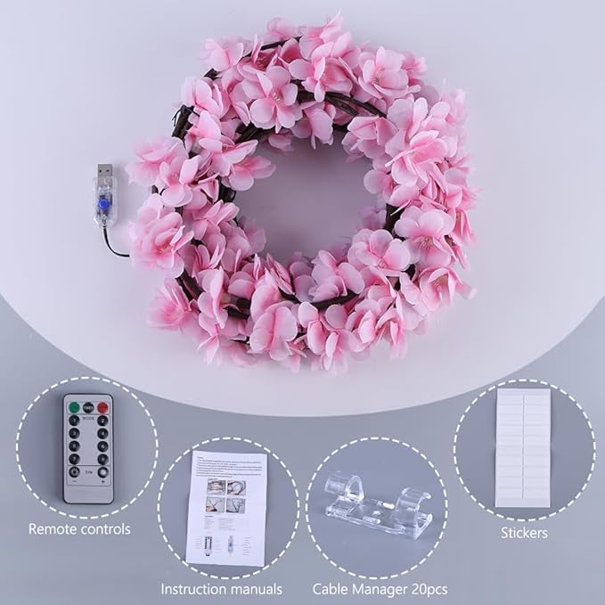 LED Tree Branch Lights for Wall 5.25FT 72LEDs Cherry Blossom Lights with Remote and 8 Lighting Modes Cherry Blossom Garland Willow Vine Light for Bedroom Indoor Wall Wedding Christmas Decor