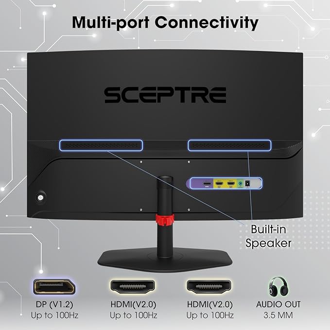 Sceptre Curved 24-inch Gaming Monitor 1ms 100Hz 1500R DisplayPort HDMI X2 Eye Care 100% sRGB Build-in Speakers, Machine Black 2025 (C248W-FW100T Series)