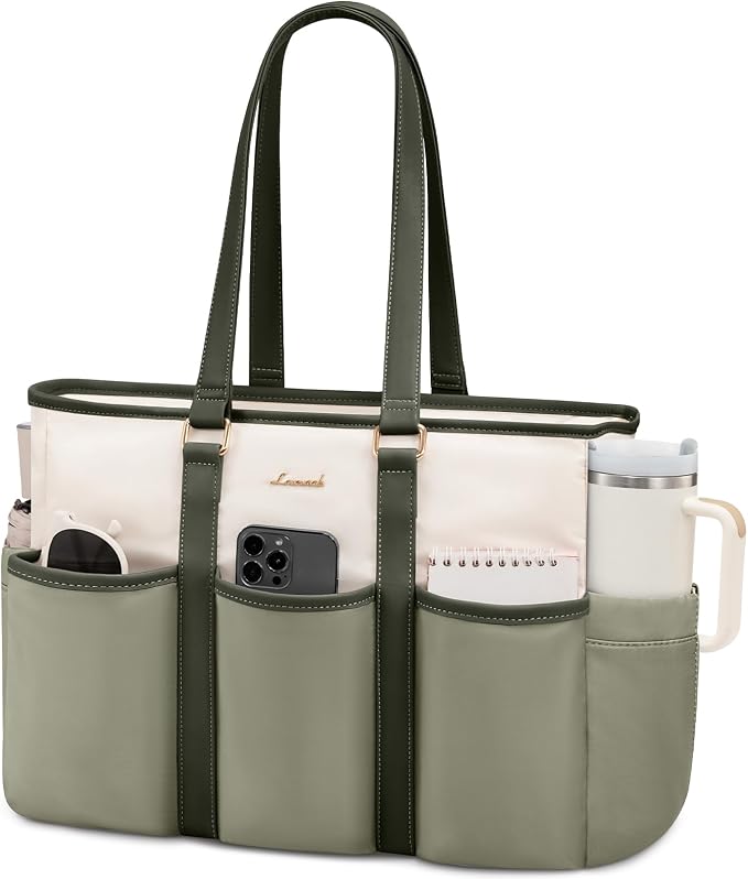 LOVEVOOK Work Tote Bag for Women With Large Cup Holder, Laptop Bag for Women, Utility Bag For Work/Travel/College/Daily, Professional Computer Purse Large Handbag With Multi Pocket