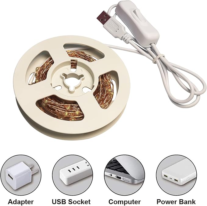 RUICHEN 20 Ft 120 LED USB Fairy String Lights with On/Off Switch, Waterproof Copper Wire Lights for Bedroom Wall Ceiling Wreath Crafts Christmas Party Mother's Day, Red, 2 Pack