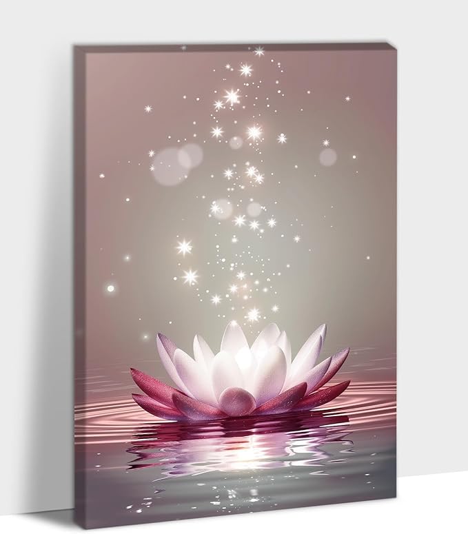 Zen Canvas Wall Art, White Lotus Flower Bloom in Water Wall Poster, Lotus Flower Canvas Art Print, Calm Relax Picture, Modern Framed Spiritual Home Artwork for Bathroom Spa Yoga Decor 28x40 inch