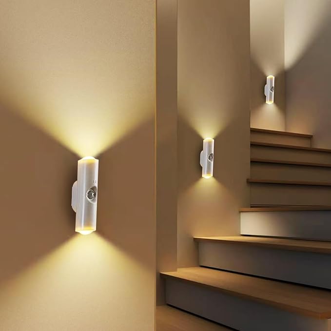 Motion Sensor Wall Lamp - Smart Indoor Night Light Wall Light, Stair Light Rechargeable Sensor Bathroom Light for Bathroom, Bedroom, Living Room, and Courtyard (1Pcs,White, 7 Colors)