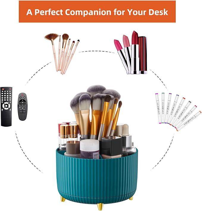 Marbrasse Desk Organizer, 360-Degree Rotating Pen Holder, Desk Organizers and Accessories with 5 Compartments Pencil Organizer, Art Supply Storage Box Caddy for Office, Home（Green）