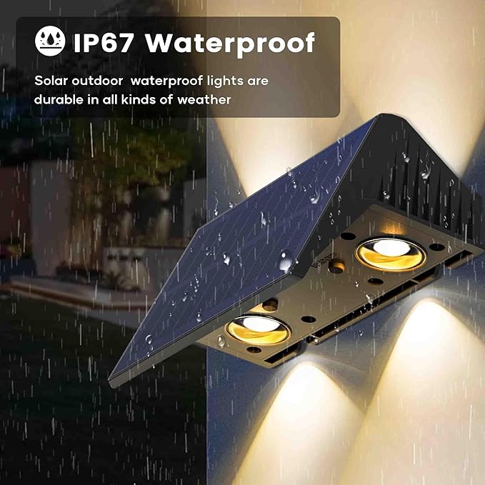 Fence Lights Solar Powered, 8-Pack Solar Fence Lights Up/Down Flexible Buttons, IP67 Waterproof for Outdoor, 100LM Bright, Auto Dusk to Dawn for Wall/Stairs/Yard/Railing/Deck/Pathway (Warm White)