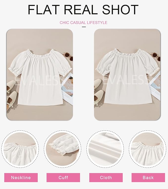 EVALESS Womens Tops Off The Shoulder Blouses for Women Dressy Casual Cute Puff Sleeve T Shirts Fashion 2026