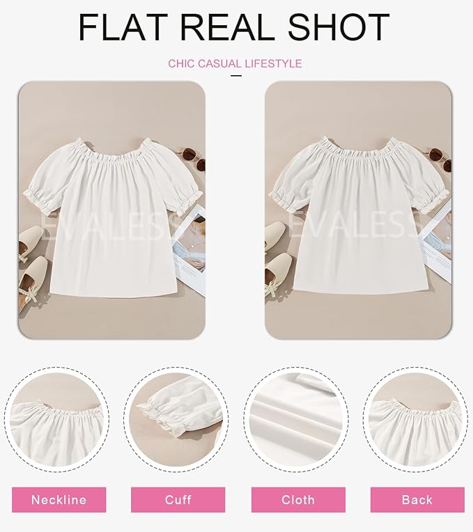 EVALESS Womens Tops Off The Shoulder Blouses for Women Dressy Casual Cute Puff Sleeve T Shirts Fashion 2026