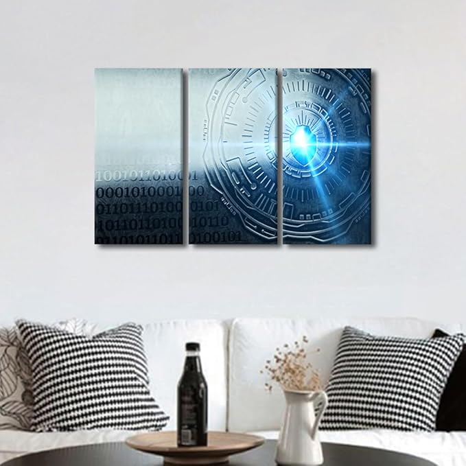 3 Panel Wall Art for Living Room, A Cybersecurity Concept Illustration Picture Prints on Canvas, Modern Decor for Bedroom, Stretched Framed Gallery-Wrapped Ready to Hang, 36" Wx24 H