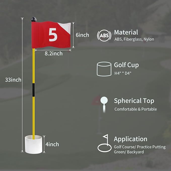 Crestgolf Portable Backyard Practice Golf Hole Cup and Flag Stick of Fiberglass, Golf Putting Green Flagstick Golf Pin Flag Hole Cup Set