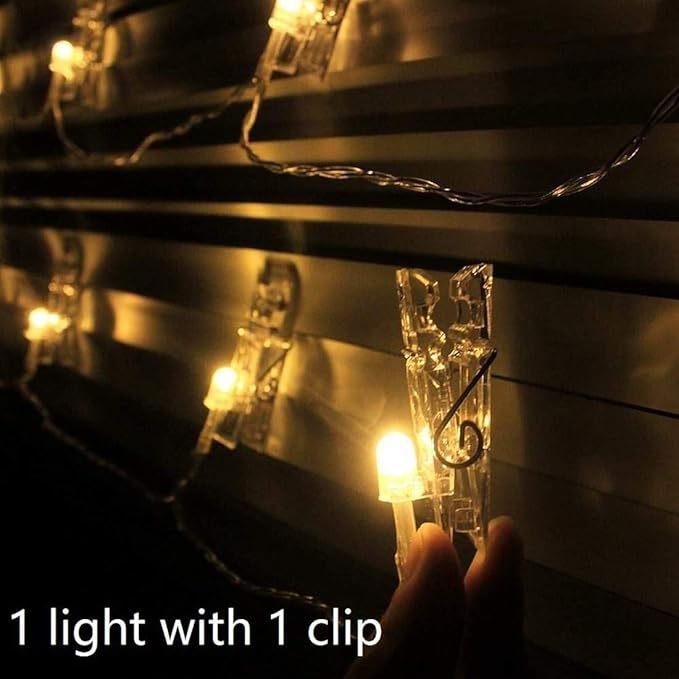 Dopheuor LED Photo Clip Copper String Lights Starry Fairy Warm White Lights Battery Powered for Hang Pictures Cards Bedroom Wall Decorations Christmas Patio Halloween Thanksgiving Wedding Party Décor