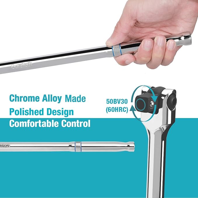 DURATECH 3-Piece Breaker Bar Set with 180° Rotatable Head, 6"-15" Lengths, Premium Chrome Alloy