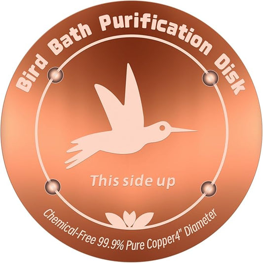 4 Inches Pure Copper Bird Bath Purification Disk,0.6mm thick,Reinforced Copper Purification Cleaner with Four-Point Support,All-Season Safe Clean Water Solution,Universal Fit for Outdoor Birdbath&Bowl