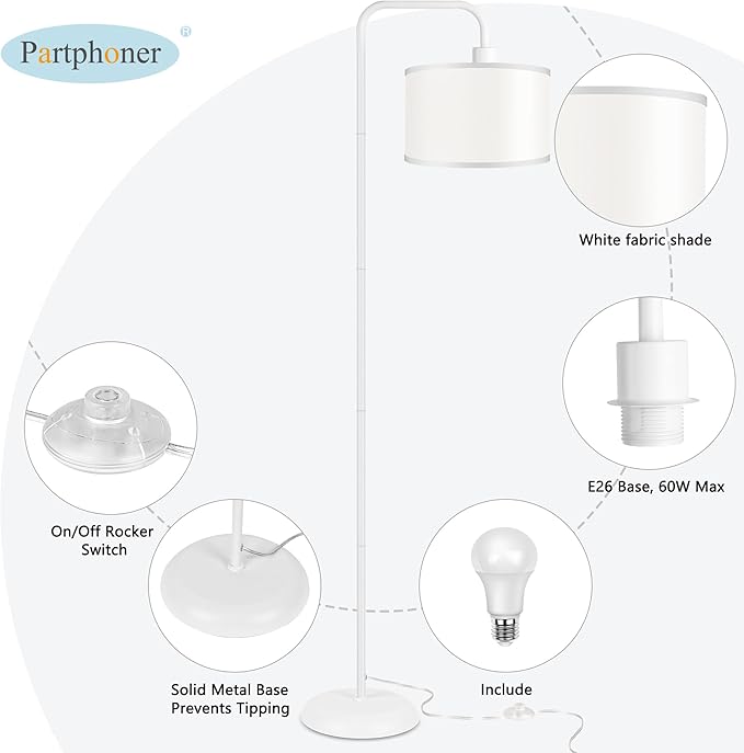 [Upgraded] LED Floor Lamp for Living Room, 3 Color Temperature Floor Lamp with Foot Switch Modern Standing Lamp Tall Pole Floor Reading Lamp for Bedroom, Study Room, Office, 9W Bulb Included, White