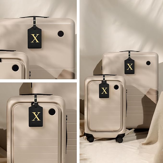 PU Leather Luggage Tag for Suitcase, Baggage, Handbag, Travel Bag With Name Card & Privacy Cover (X)
