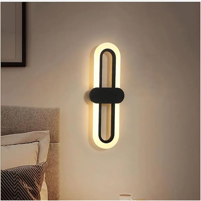 Bedroom Bedside Modern Minimalist Living Room Background Wall Led Three-Color Light-Changing Wall Lamp Simple Aisle Balcony Lamp(Black,Warm White (2700-3500K))