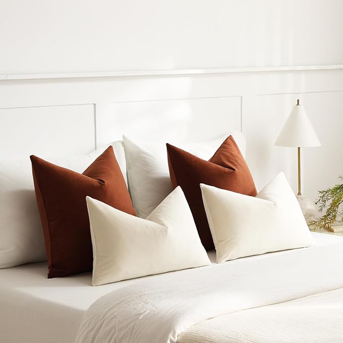 Throw Pillow Covers 18x18 Reddish Brown: Pack of 2 Cozy Soft Velvet Square Modern Luxury Decorative Throw Pillow Cases for Sofa Couch Living Room Bed Home Decor