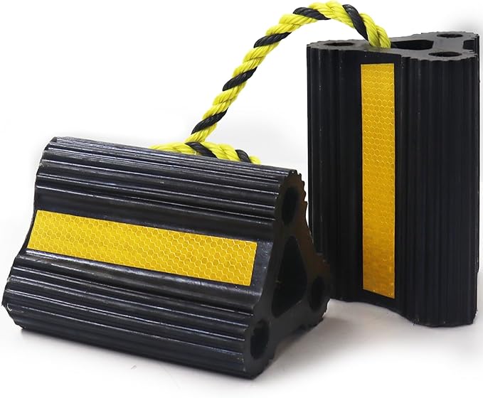 Wheel Chocks for Trailers RVs camper Trucks and Small Aircraft wheel chock, Wheel Chocks Block with 3 Reflective Strips ,Versatile Heavy Duty Solid Rubber Wheel Immobilizers & Chocks[1 Pair 2 Pack]