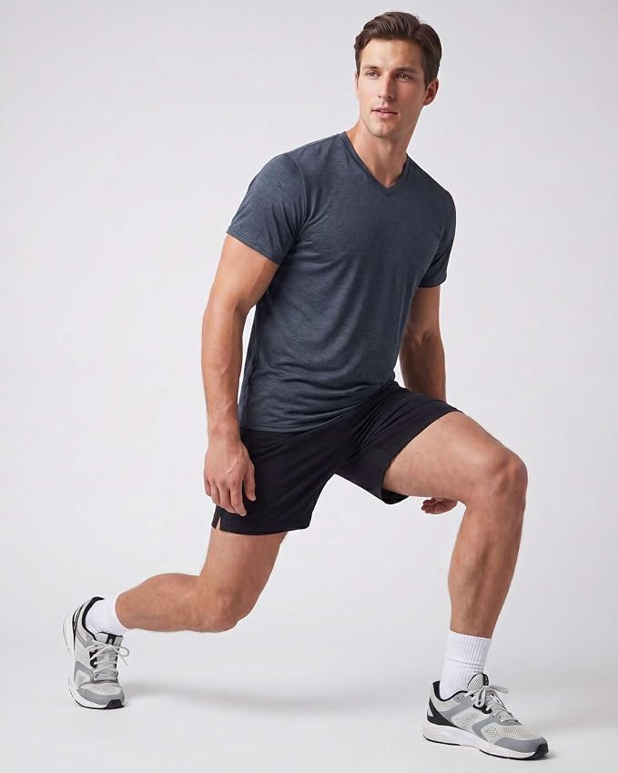 5 Pack Men's Dry Fit V Neck Gym Workout T Shirts Athletic Moisture Wicking | Cooling, Quick Dry, Breathable, Short Sleeve, Exercise, Cycling, Sports, Outdoor, Fitness, Golf, Crossfit, Hiking, Tennis