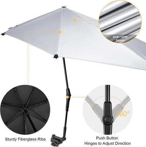 G4Free Adjustable XL Chair Umbrella - UPF 50+ UV Protection Sun Shade for Beach, Stroller, Golf Cart