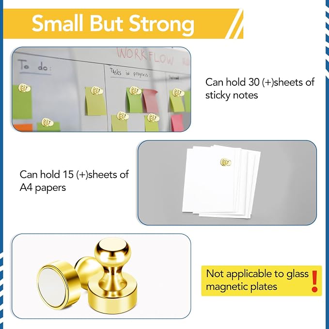 LOVIMAG Fridge Magnets 18Pcs, Magnet for Refrigerator Whiteboard, Gold | Small Strong Neodymium Metal Cute Push Pin for Classroom, Kitchen, Accessories Decorative, Office, Calendar