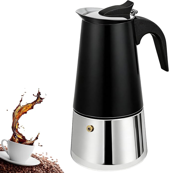 4 Cup Stovetop Espresso Maker Stainless Steel Moka Pot Stove Top Percolator Italian Coffee Makers Capable Mocha Greca Machine Cafe Classic Induction Cookers for Home and Camping 200ml 6.6oz