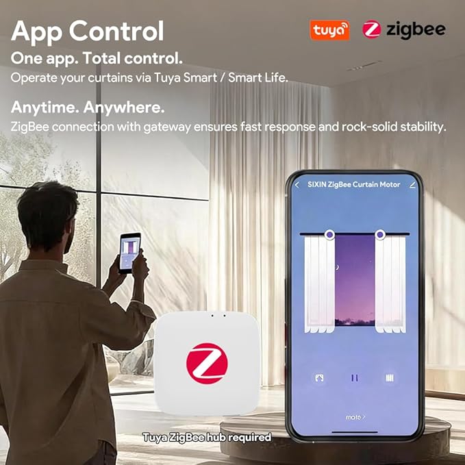 ZigBee 3.0 Dual Motor Smart Curtain Track System, Ripple Fold Electric Drapery Rods, Independent Left Right Control Day Night Curtains, 1.2N.m Mini Automatic Opener (4 meters (157.4 inches))