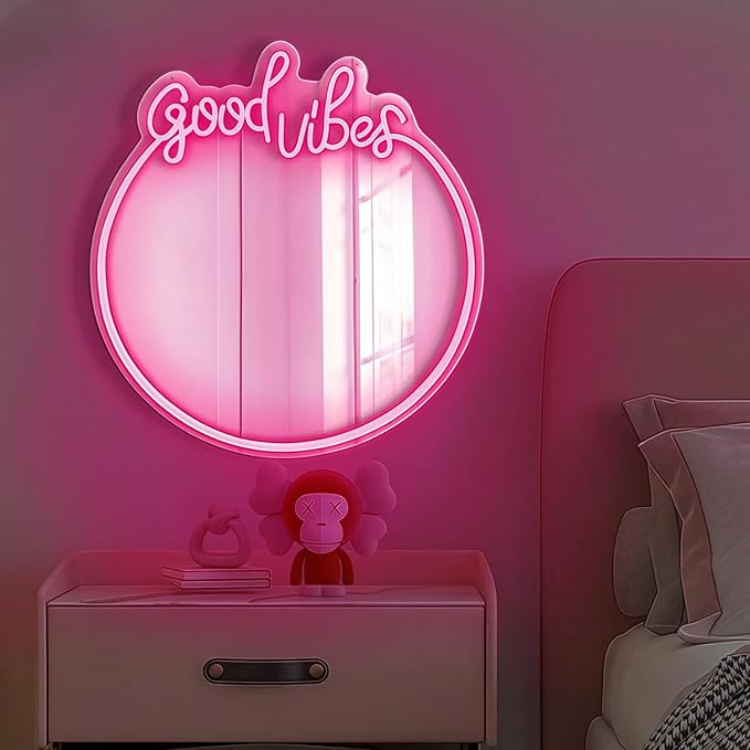 LED Mirror Neon Lights Light Up Dressing Mirror Cat/Shine Heart/Bat/Butterfly Shape Neon Mirror Sign for Modern Home Girl Room Bathroom Salon Wall Art Decor Gift For Girlfriend USB Powered
