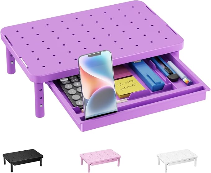 WALI Computer Monitor Stand with Storage, Desk Monitor Riser 3 Height Adjustable, Laptop Riser with Airflow Vents, Desk Organizer for Computer, Laptop, Printer (PTT002-V), 1 Pack, Violet