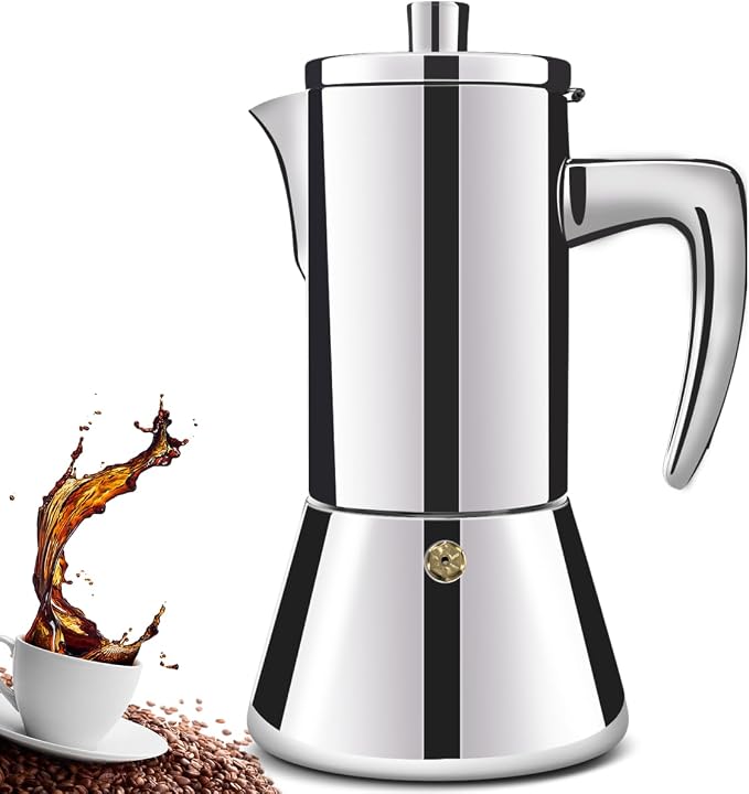 6 Cup Thickened 304 Stainless Steel Moka Pot Stovetop Espresso Maker Cafeteras Italian Percolator Espress Makers Capable Greca Mocha Coffee Machine for Induction Home and Camping 300ml 10oz