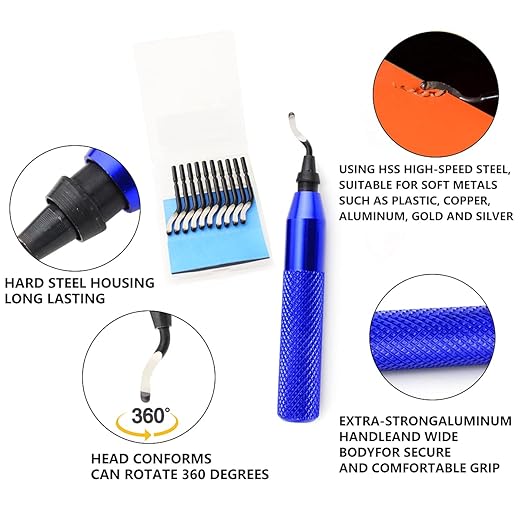 Hand Deburring Tool Kit Set- Practical for Cutting Deburrs Wood, Plastic, Aluminum, Copper and Steel (Blue, 10pcs)