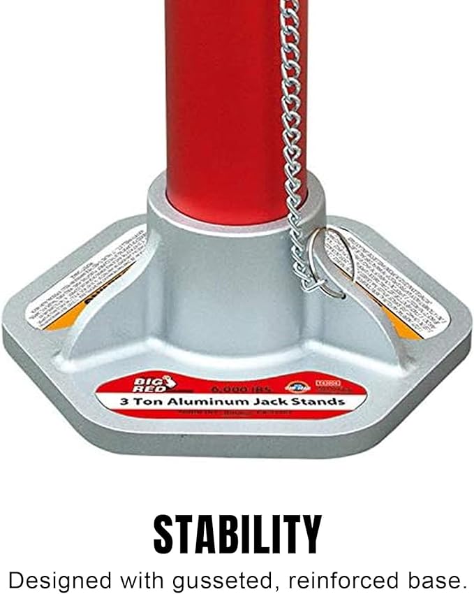 Big RED 3 Ton Aluminum Jack Stands, for Cars, ATV's and UTV's, with 6 Locking Support Pins, Red/Silver, 2 Pack