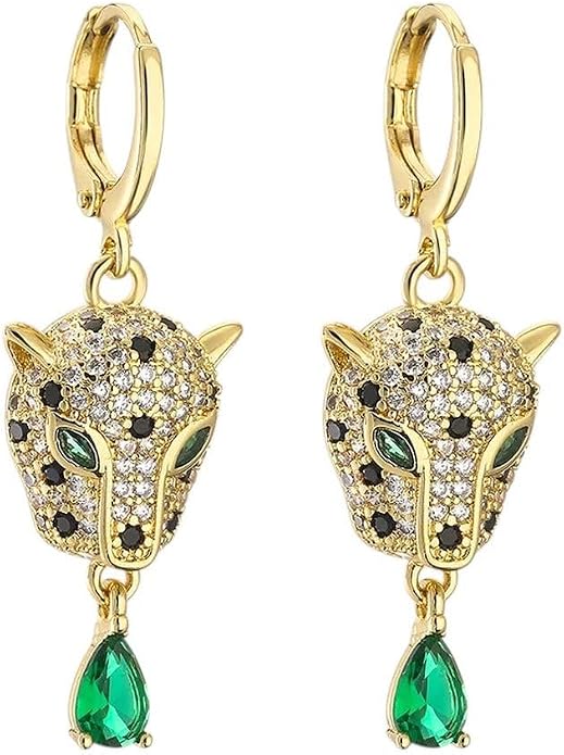 New 2026 Arrive Hip-Hop High Leopard Hoop Earrings For Women/Hers, Stainless With Cz Stone Row, Elegant Jewelry Fashion Trendy Accessories Creative Gift