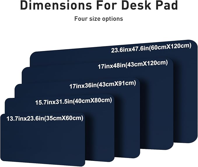 Aothia Faux Leather Desk Mat – Large Mouse Pad, Non-Slip PU Leather Blotter, Waterproof Writing Surface for Office and Home (Dark Blue, 47.2" x 23.6")