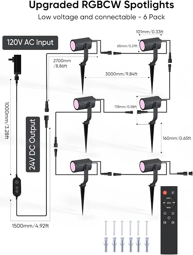 APPECK Smart Landscape Lighting Kit 36W, 6 Pack Outdoor Spot Lights RGBCW | Color Changing Landscape Lights, IP65 Waterproof, for Garden Pathway Yard, Daily Holiday Decor, Google Assitant Compatible