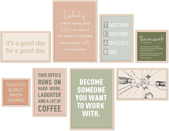 Faccito 8 Set Office Wall Decor Teamwork Motivational Decoration for Office Inspirational Teamwork Wooden Framed Art Decor Large Inspiring Positive Quotes Decoration for Home Work Classroom Cubicl