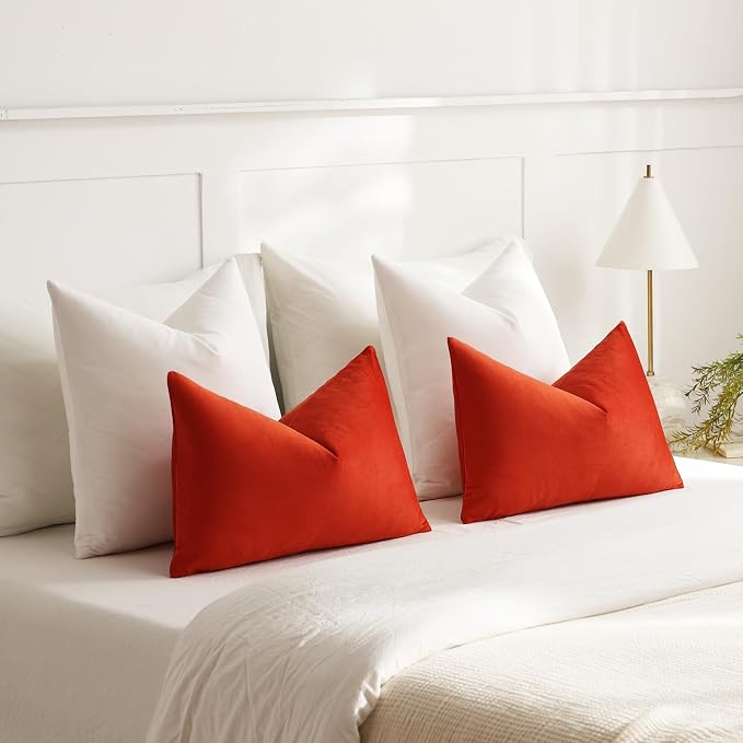 Euro Sham Covers 24x24 Pure White: Pack of 2 Cozy Soft Velvet Square Modern Luxury Decorative Throw Pillow Cases for Sofa Couch Living Room Bed Home Decor