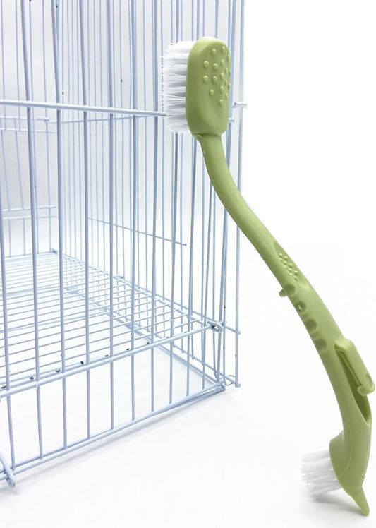 Bird Cage Cleaning Brush,Two Brush Heads,Long-Handled Tool for Cleaning Parrot Cages, Kennels, and Perches,Removes Poop and Keeps Bird Cages Fresh,Essential Bird Cage Accessory